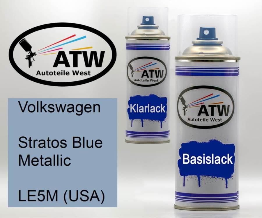 Volkswagen, Stratos Blue Metallic, LE5M (USA): 400ml Sprühdose + 400ml Klarlack - Set, von ATW Autoteile West.